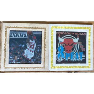 Vintage Michael Jordan & Chicago Bulls 3 Peat Framed Glass Art NBA Basketball